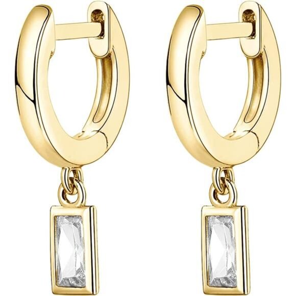 14K Gold Plated Sterling Silver Post Lightweight Drop/Dangle Huggie Earrings - Picture 3 of 6